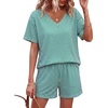 image:imageXIEERDUO Lounge Sets for Women Shorts Lightweight Summer Pajamas Set Sleepwear 2 Piece Sets Airport Vacation OutfitsGreen Stripes