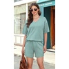 image:imageXIEERDUO Lounge Sets for Women Shorts Lightweight Summer Pajamas Set Sleepwear 2 Piece Sets Airport Vacation OutfitsGreen Stripes