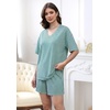 image:imageXIEERDUO Lounge Sets for Women Shorts Lightweight Summer Pajamas Set Sleepwear 2 Piece Sets Airport Vacation OutfitsGreen Stripes