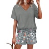 image:imageXIEERDUO Lounge Sets for Women Shorts Lightweight Summer Pajamas Set Sleepwear 2 Piece Sets Airport Vacation OutfitsGrey Floral