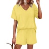 image:imageXIEERDUO Lounge Sets for Women Shorts Lightweight Summer Pajamas Set Sleepwear 2 Piece Sets Airport Vacation OutfitsYellow