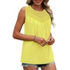 image:imageXIEERDUO Womens Tank Tops Sleeveless Lace Crochet Boho Tops Loose Fit Pleated Tunics Crewneck Summer Vacation Outfits FlowyButter Yellow