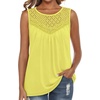 image:imageXIEERDUO Womens Tank Tops Sleeveless Lace Crochet Boho Tops Loose Fit Pleated Tunics Crewneck Summer Vacation Outfits FlowyButter Yellow
