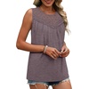 image:imageXIEERDUO Womens Tank Tops Sleeveless Lace Crochet Boho Tops Loose Fit Pleated Tunics Crewneck Summer Vacation Outfits FlowyCoffee Grey