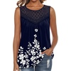 image:imageXIEERDUO Womens Tank Tops Sleeveless Lace Crochet Boho Tops Loose Fit Pleated Tunics Crewneck Summer Vacation Outfits FlowyPatternedblue Floral