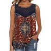 image:imageXIEERDUO Womens Tank Tops Sleeveless Lace Crochet Boho Tops Loose Fit Pleated Tunics Crewneck Summer Vacation Outfits FlowyPatternedboho Floral