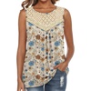image:imageXIEERDUO Womens Tank Tops Sleeveless Lace Crochet Boho Tops Loose Fit Pleated Tunics Crewneck Summer Vacation Outfits FlowyPatternedflower