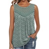 image:imageXIEERDUO Womens Tank Tops Sleeveless Lace Crochet Boho Tops Loose Fit Pleated Tunics Crewneck Summer Vacation Outfits FlowyPatternedgreen Floral