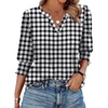 image:imageXIEERDUO Blouses for Women Dressy Casual 34 Length Sleeve Womens Tops V Neck T Shirts with Smocked CuffsBlack Grid