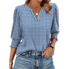 image:imageXIEERDUO Blouses for Women Dressy Casual 34 Length Sleeve Womens Tops V Neck T Shirts with Smocked CuffsBlue Stripes
