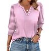 image:imageXIEERDUO Blouses for Women Dressy Casual 34 Length Sleeve Womens Tops V Neck T Shirts with Smocked CuffsPink Stripes