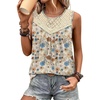 image:imageXIEERDUO Womens Tank Tops Sleeveless Lace Crochet Boho Tops Loose Fit Pleated Tunics Crewneck Summer Vacation Outfits FlowyPatternedflower