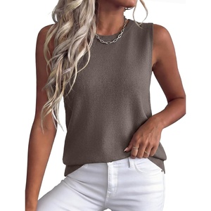 image:imageXIEERDUO Sweater Vest Women Crewneck Ribbed Knit Tank Tops Sleeveless Summer Tops Business Casual Outfits Work BlousesCoffee