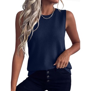 image:imageXIEERDUO Sweater Vest Women Crewneck Ribbed Knit Tank Tops Sleeveless Summer Tops Business Casual Outfits Work BlousesNavy Blue