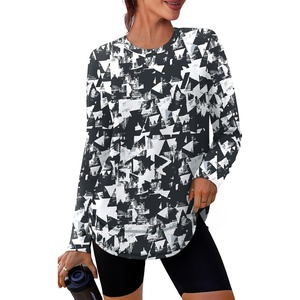 image:imageXIEERDUO Womens Workout Tops Long Sleeve Shirts Sun Protection UPF 50 Quick Dry Shirts for Hiking Running S3XL22 Black White Floral