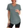 image:imageXIEERDUO Womens Workout Tops Short Sleeve Shirts Sun Protection UPF 50 Quick Dry Outfits for Hiking Running V Neck S3XL14 Grey Green