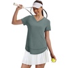image:imageXIEERDUO Womens Workout Tops Short Sleeve Shirts Sun Protection UPF 50 Quick Dry Outfits for Hiking Running V Neck S3XL14 Grey Green