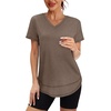 image:imageXIEERDUO Womens Workout Tops Short Sleeve Shirts Sun Protection UPF 50 Quick Dry Outfits for Hiking Running V Neck S3XL16 Brown
