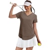 image:imageXIEERDUO Womens Workout Tops Short Sleeve Shirts Sun Protection UPF 50 Quick Dry Outfits for Hiking Running V Neck S3XL16 Brown