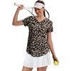 image:imageXIEERDUO Womens Workout Tops Short Sleeve Shirts Sun Protection UPF 50 Quick Dry Outfits for Hiking Running V Neck S3XL20 Leopard Print Brown