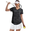 image:imageXIEERDUO Womens Workout Tops Short Sleeve Shirts Sun Protection UPF 50 Quick Dry Outfits for Hiking Running V Neck S3XL22 Camo Print Black