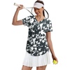 image:imageXIEERDUO Womens Workout Tops Short Sleeve Shirts Sun Protection UPF 50 Quick Dry Outfits for Hiking Running V Neck S3XL23 Black White Floral