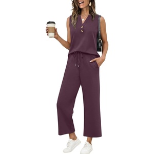 image:imageXIEERDUO Two Piece Lounge Sets for Women Summer Vacation Beach Travel Airport Outfits Casual Cruise Fashion 2026Deep Purple