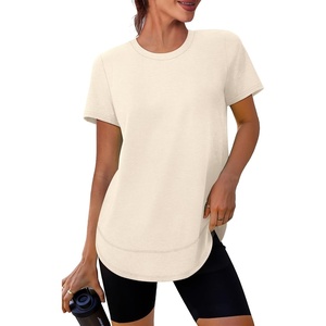 image:imageXIEERDUO Womens Workout Tops Short Sleeve Shirts Sun Protection UPF 50 Quick Dry Outfits for Hiking Running S3XL07 Apricot Cream White