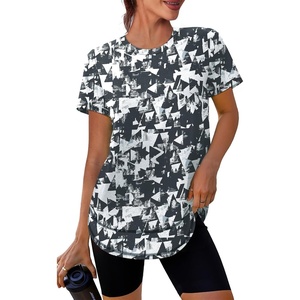 image:imageXIEERDUO Womens Workout Tops Short Sleeve Shirts Sun Protection UPF 50 Quick Dry Outfits for Hiking Running S3XL14 Black White Floral
