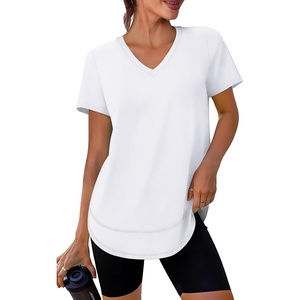 image:imageXIEERDUO Womens Workout Tops Short Sleeve Shirts Sun Protection UPF 50 Quick Dry Outfits for Hiking Running V Neck S3XL13 Pure White