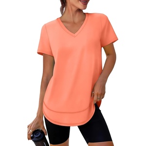 image:imageXIEERDUO Womens Workout Tops Short Sleeve Shirts Sun Protection UPF 50 Quick Dry Outfits for Hiking Running V Neck S3XL15 Light Orange