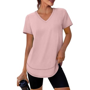image:imageXIEERDUO Womens Workout Tops Short Sleeve Shirts Sun Protection UPF 50 Quick Dry Outfits for Hiking Running V Neck S3XL17 Peach Pink