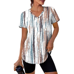 image:imageXIEERDUO Womens Workout Tops Short Sleeve Shirts Sun Protection UPF 50 Quick Dry Outfits for Hiking Running V Neck S3XL19 Tiedye Print White