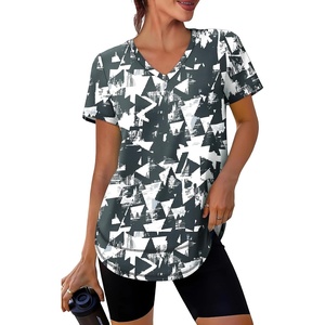 image:imageXIEERDUO Womens Workout Tops Short Sleeve Shirts Sun Protection UPF 50 Quick Dry Outfits for Hiking Running V Neck S3XL23 Black White Floral
