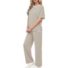 image:imageXIEERDUO Womens Side Slit Lounge Sets 2 Piece Travel Outfits Airport Tracksuit Oversized Wide Leg Loungewear S3XLPattern Beige Striped
