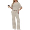 image:imageXIEERDUO Womens Side Slit Lounge Sets 2 Piece Travel Outfits Airport Tracksuit Oversized Wide Leg Loungewear S3XLPattern Beige Striped
