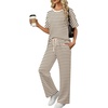 image:imageXIEERDUO Womens Side Slit Lounge Sets 2 Piece Travel Outfits Airport Tracksuit Oversized Wide Leg Loungewear S3XLPattern Beige Striped