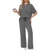 image:imageXIEERDUO Womens Side Slit Lounge Sets 2 Piece Travel Outfits Airport Tracksuit Oversized Wide Leg Loungewear S3XLPattern Black Striped