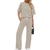 image:imageXIEERDUO Womens Side Slit Lounge Sets 2 Piece Travel Outfits Airport Tracksuit Oversized Wide Leg Loungewear S3XLPattern Beige Striped