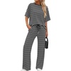 image:imageXIEERDUO Womens Side Slit Lounge Sets 2 Piece Travel Outfits Airport Tracksuit Oversized Wide Leg Loungewear S3XLPattern Black Striped