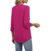 image:imageXIEERDUO 34 Length Sleeve Womens Tops V Neck T Shirts Both Side Buttons Blouses Business Casual Outfits Loose FitHot Pink