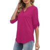 image:imageXIEERDUO 34 Length Sleeve Womens Tops V Neck T Shirts Both Side Buttons Blouses Business Casual Outfits Loose FitHot Pink