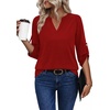 image:imageXIEERDUO 34 Length Sleeve Womens Tops V Neck T Shirts Both Side Buttons Blouses Business Casual Outfits Loose FitRed