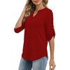 image:imageXIEERDUO 34 Length Sleeve Womens Tops V Neck T Shirts Both Side Buttons Blouses Business Casual Outfits Loose FitRed