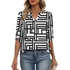 image:imageXIEERDUO 34 Length Sleeve Womens Tops V Neck T Shirts Both Side Buttons Blouses Business Casual Outfits Loose FitZ Black Stripe