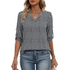 image:imageXIEERDUO 34 Length Sleeve Womens Tops V Neck T Shirts Both Side Buttons Blouses Business Casual Outfits Loose FitZ Black White Gray