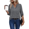 image:imageXIEERDUO 34 Length Sleeve Womens Tops V Neck T Shirts Both Side Buttons Blouses Business Casual Outfits Loose FitZ Black White Gray