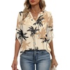 image:imageXIEERDUO 34 Length Sleeve Womens Tops V Neck T Shirts Both Side Buttons Blouses Business Casual Outfits Loose FitZ Kahki Print