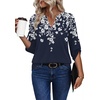 image:imageXIEERDUO 34 Length Sleeve Womens Tops V Neck T Shirts Both Side Buttons Blouses Business Casual Outfits Loose FitZ Navy Printed