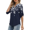 image:imageXIEERDUO 34 Length Sleeve Womens Tops V Neck T Shirts Both Side Buttons Blouses Business Casual Outfits Loose FitZ Navy Printed